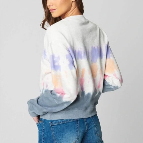 Blank NYC Tie Dye Crop Sweater In Into The Groove Crew Neck Gray Cotton - Picture 4 of 7